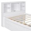 Full Size Platform Bed with Storage Headboard, Charging Station, Twin Size Trundle and 3 Drawers, Antique White