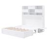Queen Size Murphy Bed with Bookcase, Bedside Shelves and a Big Drawer, White