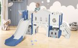 Kids Slide Playset Structure, Freestanding Castle Climber with Slide and Basketball Hoop, Toy Storage Organizer for Toddlers