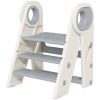Qaba Toddler Tower, Foldable Kitchen Stool Helper for Kids, Adjustable 3 Step Stool with Handles, Non-Slip, Toddler Helper Tower for Bathroom, Sink