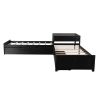 L-shaped Platform Bed with Trundle and Drawers Linked with built-in Desk,Twin,Espresso(Old SKU:SM000916AAP)