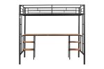 Twin-size Loft Bed with Table & Shelves/ Heavy-duty Sturdy Metal/ Built-in Table & Shelves/ Noise Reduced/ Safety Guardrail/ 2 Side Ladders/ CPC Certi