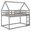 Twin over Twin Low Bunk Bed, House Bed with Ladder